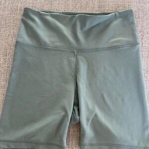 Green Ribbed Women's Biker Shorts